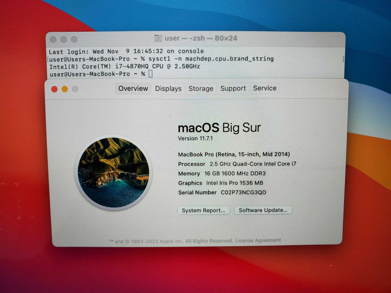 Macbook Pro 2014 15\\" Retina Core i7-4870HQ @ 2.5GHz 16GB Ram 250GB SSD GT 750M *READ* (