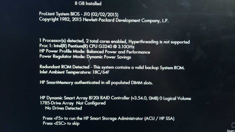 HP ProLiant ML10 V2 G3240@3.1GHz 8GB DDR3 B120i Raid NO HDDs [