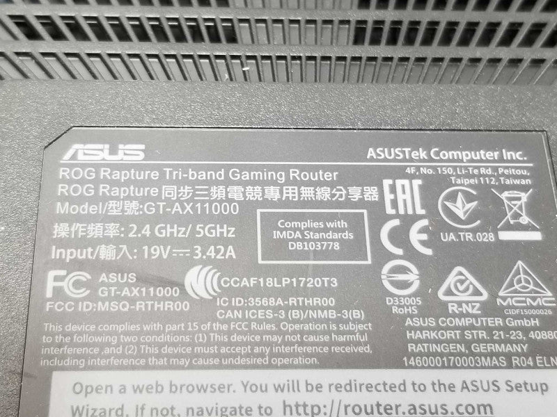 ASUS ROG Rapture GT-AX11000 Tri-Band Wi-Fi 6 Gaming Router, AS-IS ~