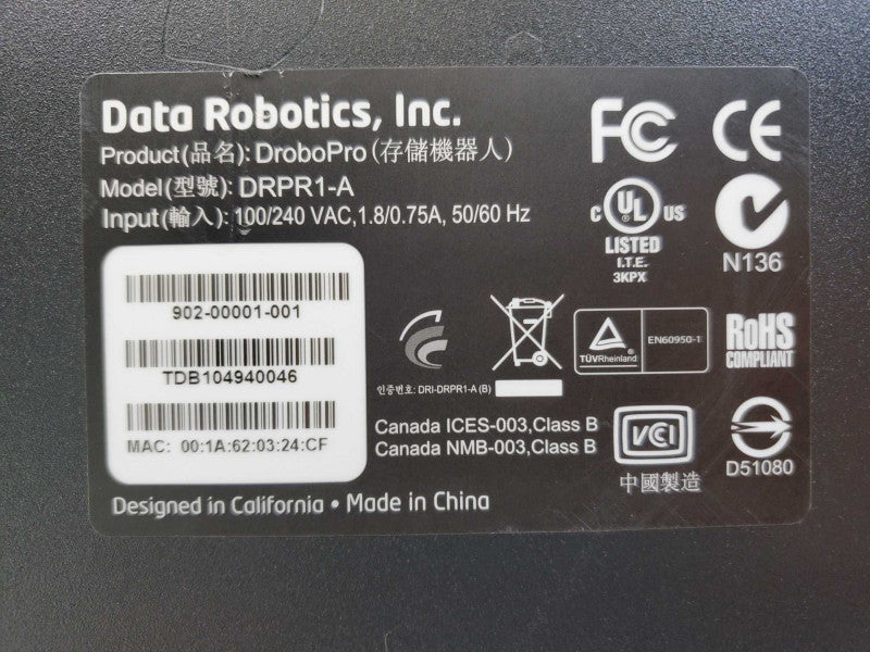 Data Robotics Drobo Pro DRPR1-A 8x 3.5 Drive Enclosure (