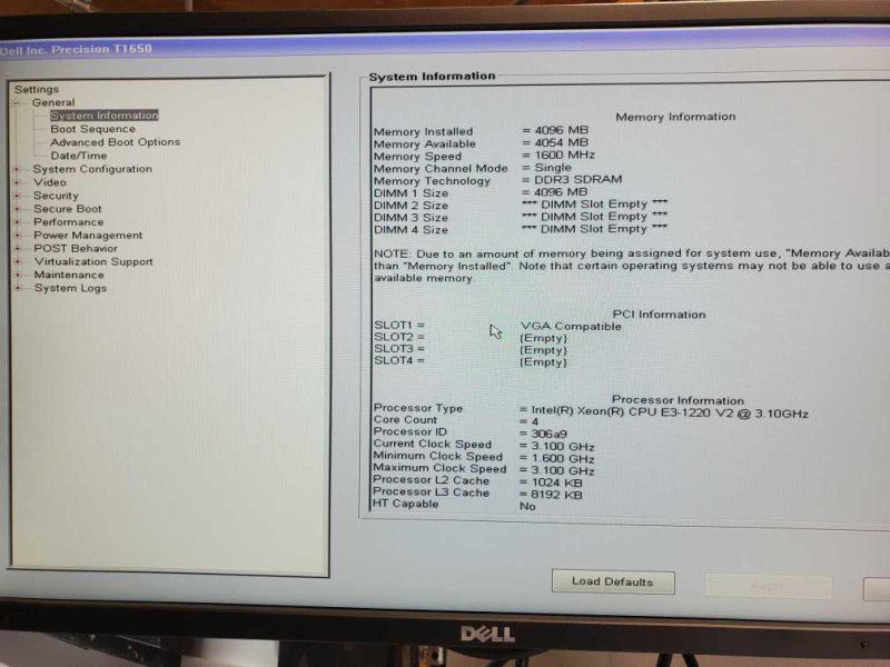 Dell Precision T1650, Xeon E3-1220v2 3.1GHz/4GB, No GPU/HDD ~