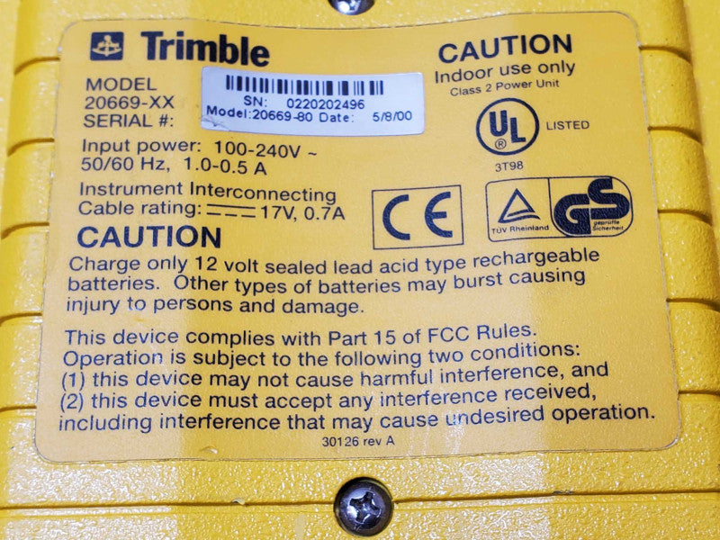 TRIMBLE GPS 4600LS ANTENNA w/ Battery and 20669-80 Charger, Powers on, AS-IS _
