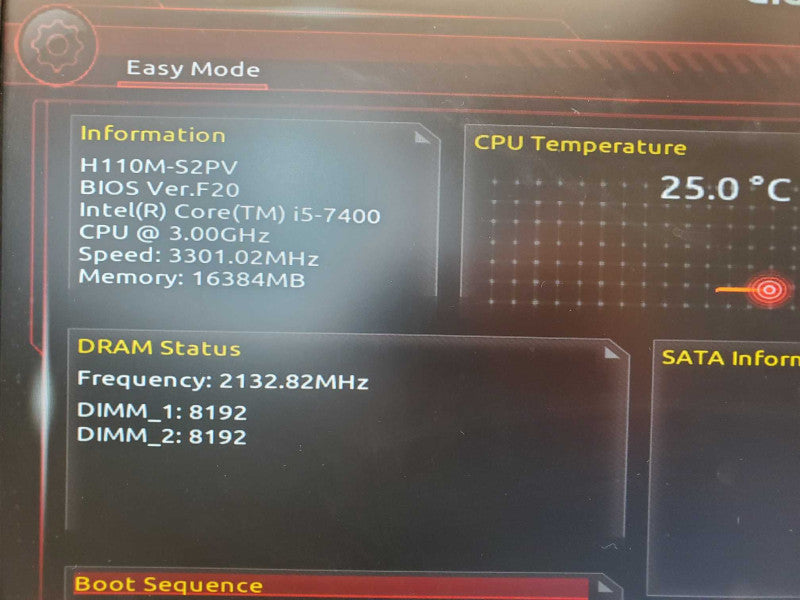 Custom PC Gigabyte H110M-S2PV Core i5-7400 @ 3.0 GHz 16GB DDR4 No HDD (