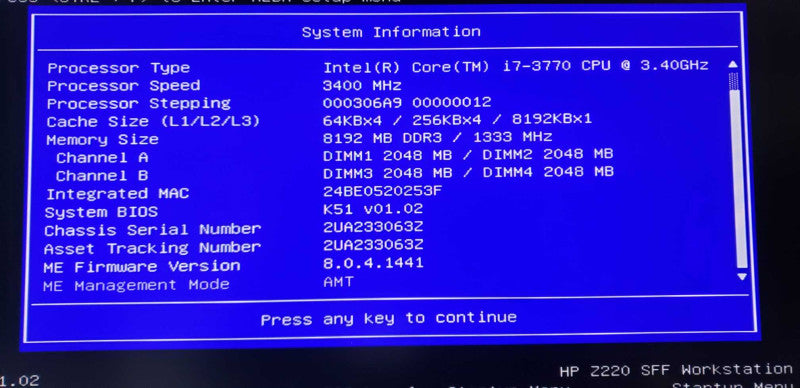 HP Z220 workstation i7-3770 @ 3.40ghz / 8gb ram / see notes #