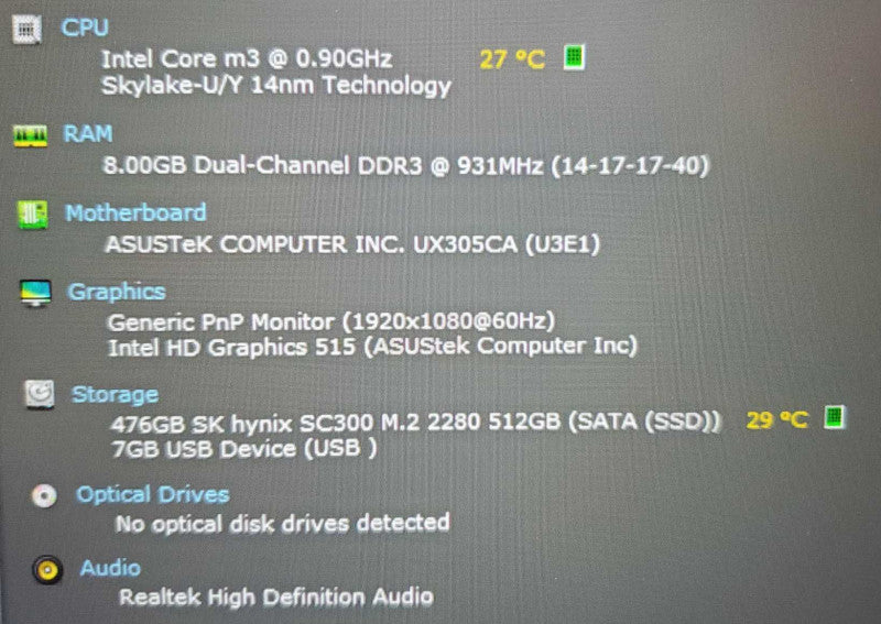 ASUS Zenbook UX305 13\\" Intel m3-6Y30 @ 0.90GHz 8GB RAM 500GB SSD (