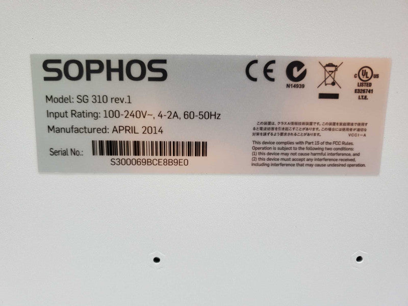 Sophos SG 310 Rev. 1 Firewall Security Appliance (