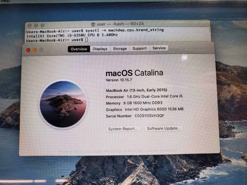 MacBook Air 2015 13\\" Core i5-5250U @ 1.6 GHz 8GB Ram 250GB SSD (