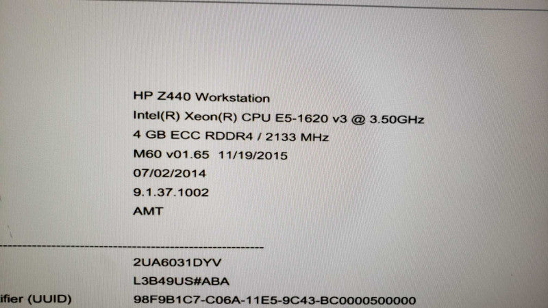 HP WorkStation Z440 E5-1620v3@3.5GHz 4GB ECC DDR4 Quadro K620 No HDD [