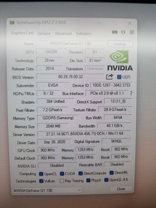 EVGA GT730 HDMI DVI VGA 2 GB 902/1253 MHz GK208 ~