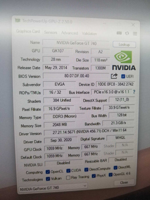 EVGA Nvidia GeForce GT 740 SC 2GB GDDR3 PCIe Graphics Card 02G-P4-2742-KR ~