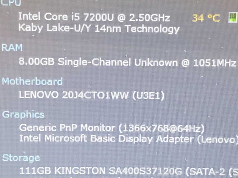 Lenovo ThinkPad L470, i5-7200U 2.5GHz 8GB DDR4 128GB SSD |