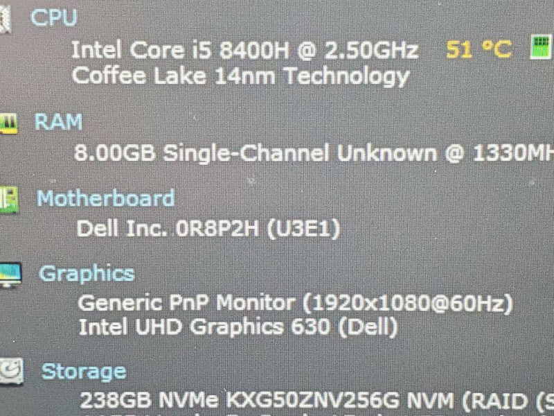 Dell Latitude 5491 i5-8400H 2.5GHz 8GB DDR4 256GB SSD |