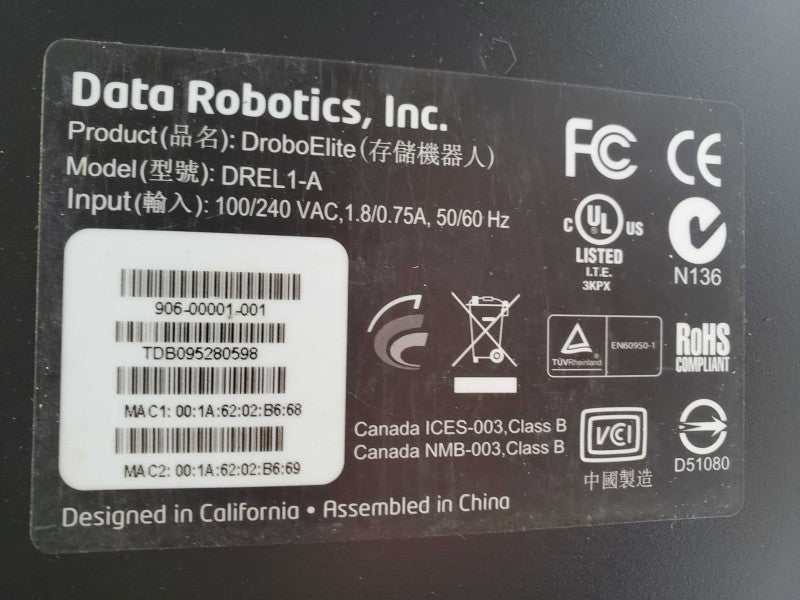 Data Robotics DROBO DroboElite 8-Bay Hard Drive Storage Array iSCSI DREL1-A (