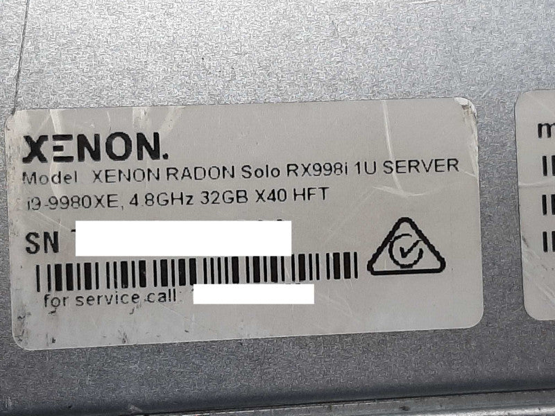 XENON RADON Solo RX998i / RX900-G2 1U Server -NO CPU/RAM/Caddies/HDD - AS IS +