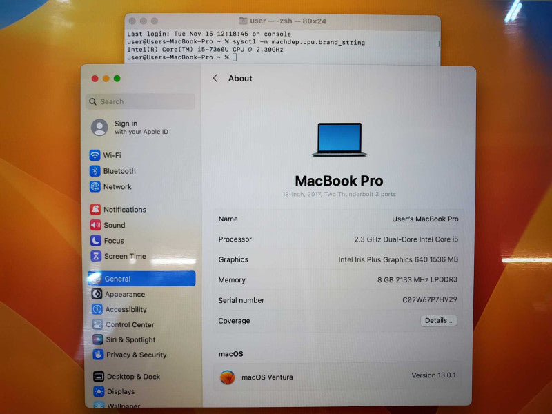 MacBook Pro 2017 13\\" Core i5-7360U @ 2.3 GHz 8GB Ram 250GB SSD *READ* (