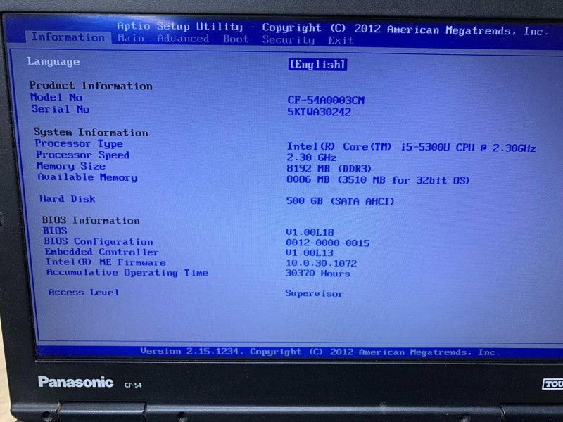 Panasonic ToughBook CF-54 MK1 with i5-5300U CPU 8GB RAM & 500GB HDD Storage  -