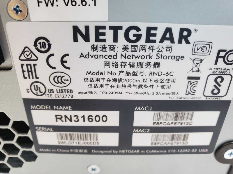 NetGear Advanced Network Storage RND-6C RN31600 1.5TB HDD _ Factory reset )