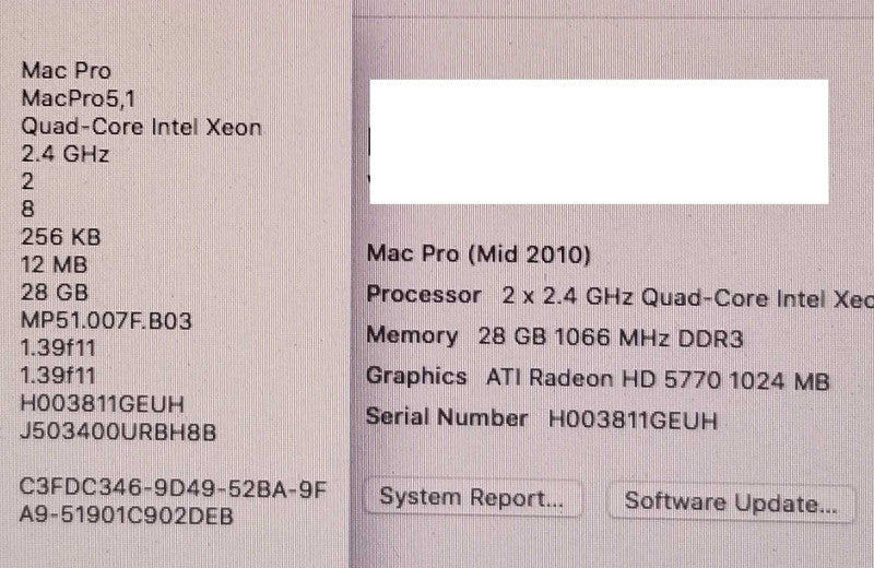 Mac Pro - M.2010 A1289, 2x Xeon 2.4GHz QC/28GB, Radeon HD 5770, NO HDDs ~