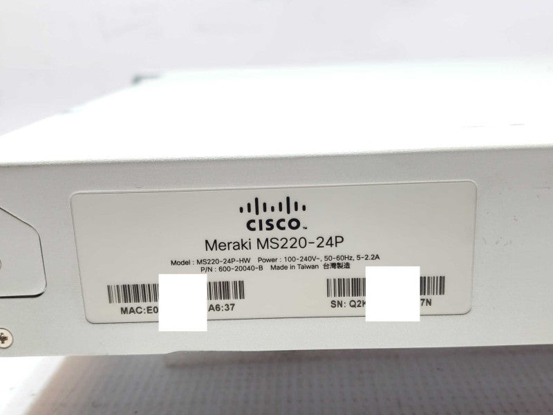 Cisco Meraki MS220-24P-HW 24-Port PoE Gigabit Switch - Unclaimed _