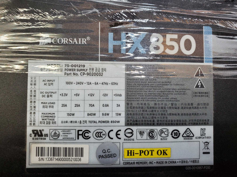 CORSAIR HX-850  POWER SUPPLY PC MODULE MODEL 75-001219 )
