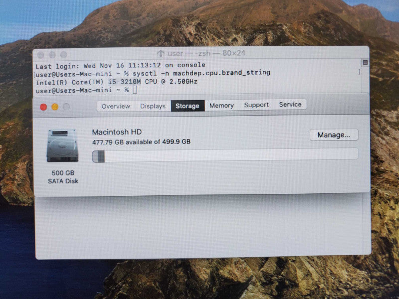 Mac Mini A1347 Late 2012 Core i5-3210M @ 2.5 GHz 4GB Ram 500GB HDD (