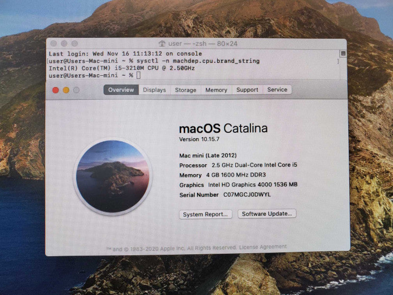 Mac Mini A1347 Late 2012 Core i5-3210M @ 2.5 GHz 4GB Ram 500GB HDD (