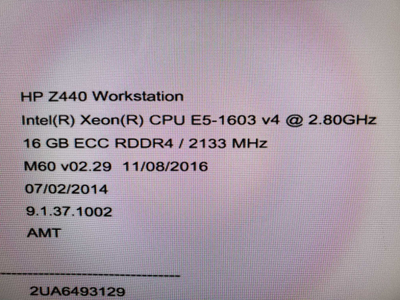 HP Z440 Workstation E5-1603v4 2.8GHz 16GB nVidia NVS310 (