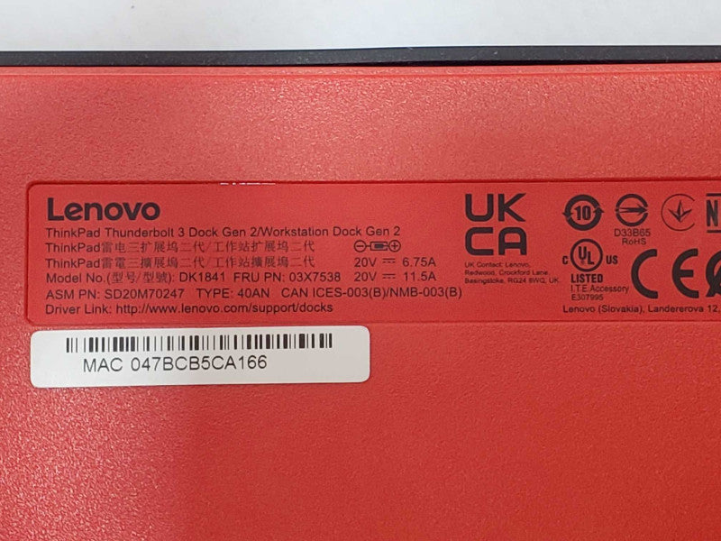 Lenovo Thunderbolt 3 Dock Gen 2 Workstation DK1841 03X7538 40AN _