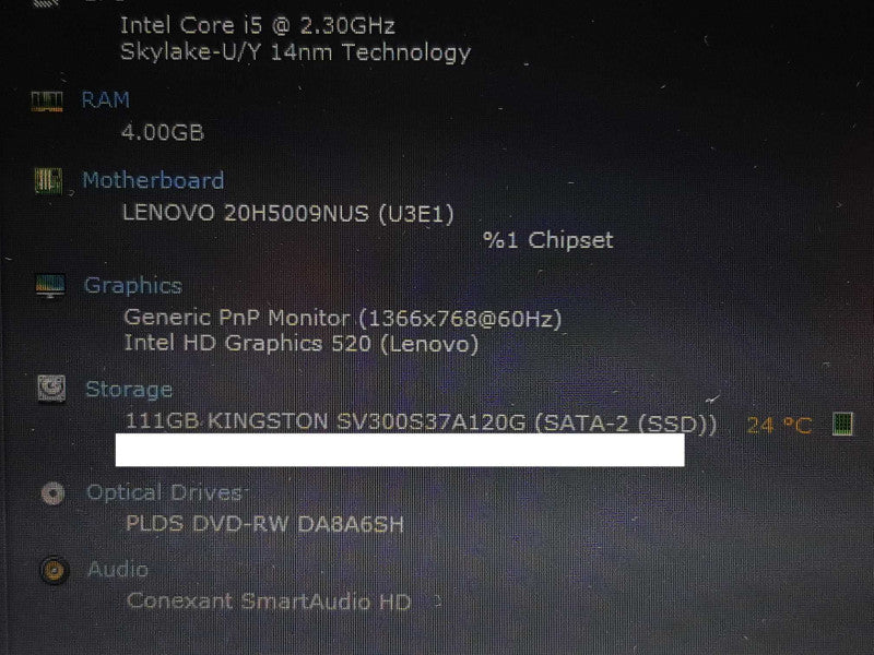 Lenovo ThinkPad E570 15.6\\" Intel Core i5-6200U @ 2.30GHz 4GB RAM 120GB SSD +