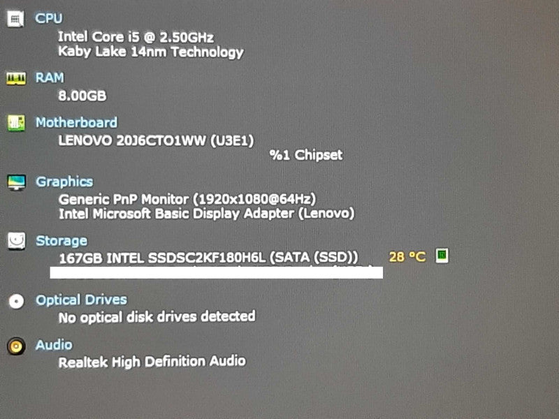 Lenovo ThinkPad 14\\" i5-7300HQ @ 2.50GHz 8GB RAM 180GB SSD +
