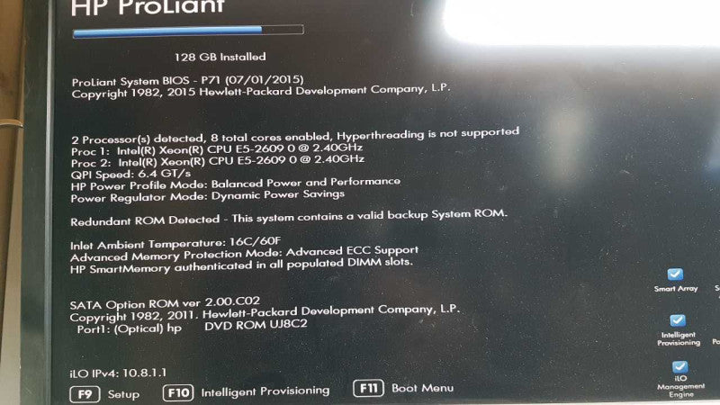 HP Proliant DL360p Gen8 2x Xeon E5-2609 @ 2.40ghz / 128gb ram / P420i Ctrl #