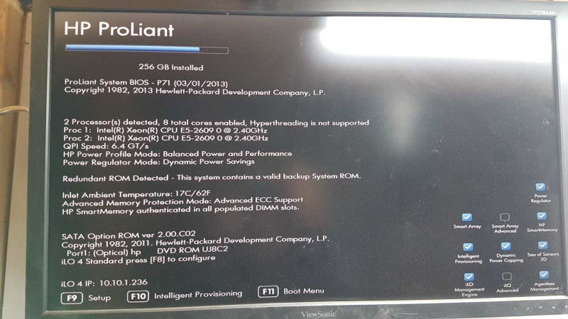 HP Proliant DL360p Gen8 2x Xeon E5-2609 @ 2.40ghz / 256gb ram /P420i Ctrl #