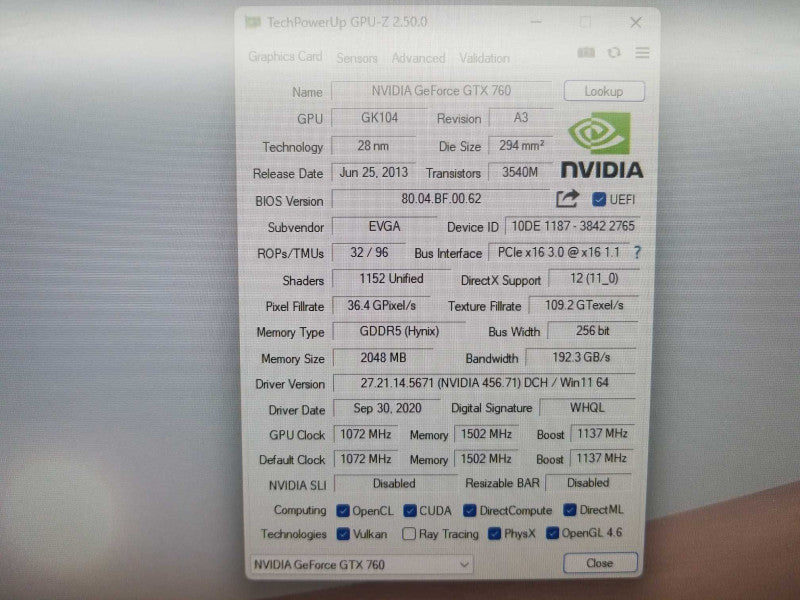 EVGA Nvidia GeForce GTX 760 SC, 2GB 256BIT GDDR5, PCI Express Graphics Card ~