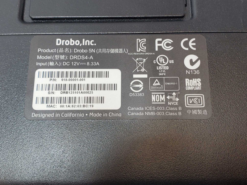 Drobo 5N DRDS4-A 5-Bay NAS, Tested to power on, AS-IS _