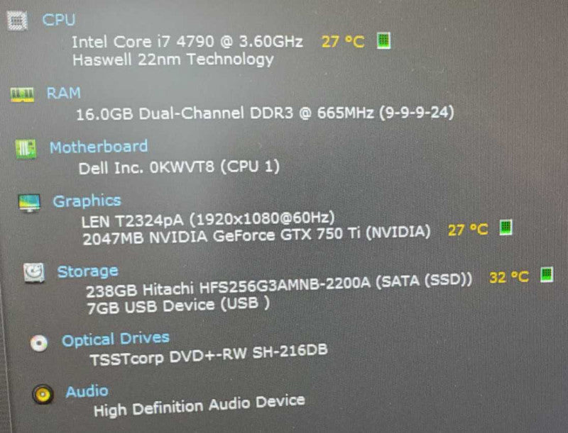 DELL XPS 8700 Core i7-4790 @ 3.6 GHz 16GB RAM 256GB SSD Nvidia GTX 750 2GB (