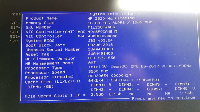 HP Z820 Xenon E5- 2637 @ 3.50ghz / 16gb ram  #