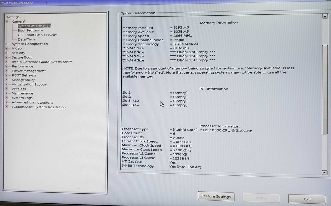 Dell OptiPlex 5080 SFF Intel i5-10500 CPU 3.10GHz 8GB RAM No HDD Q