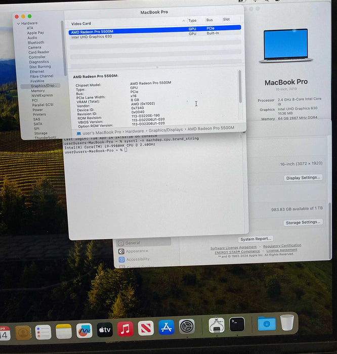 Apple MacBook Pro 16 2019 i9-9980HK 64GB 1TB Radeon Pro 5500 8GB For Parts