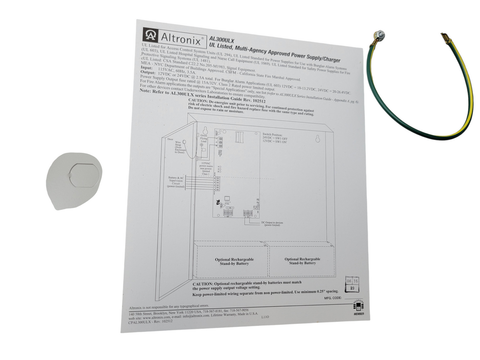 Altronix AL300ULX Power Supply/Battery Charger, 12/24 VDC @ 2.5amp, Grey %