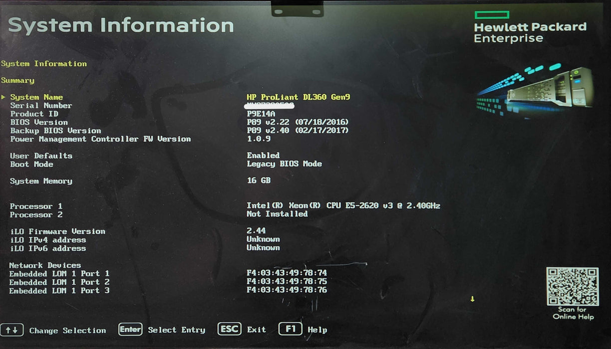 HP DL360 Gen9 1U 10x2.5", Xeon E5-2620 v3 2.40GHz, 16GB DDR4, P440ar