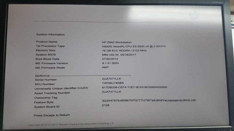 HP Z840 Xeon E5-2630 V4 @ 2.20ghz / 16gb ram / SEE NOTES #