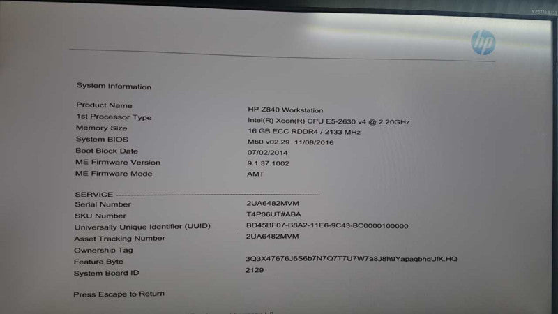 HP Z840 xeon E5-2630 V.4@2.20Ghz 16GB RAM #