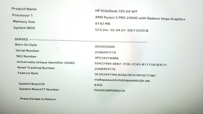 HP EliteDesk 705 G4 AMD Ryzen 5 Pro 2400 3.20GHz 8GB DDR4 256GB M2 SSD No OS [