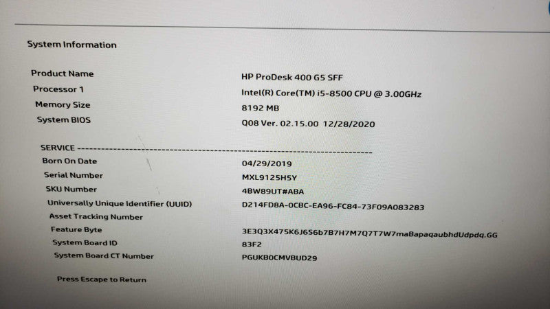HP ProDesk 400 G5 SFF i5-8500@3GHz 8GB DDR4  [