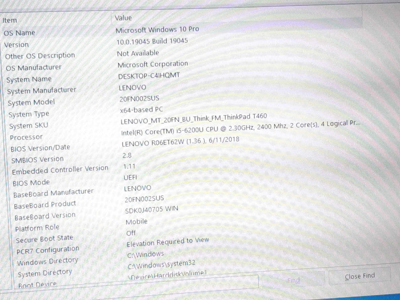 LENOVO ThinkPad T460 i5-6200U CPU @ 2.3GHz 8GB DDR3 120GB SSD +