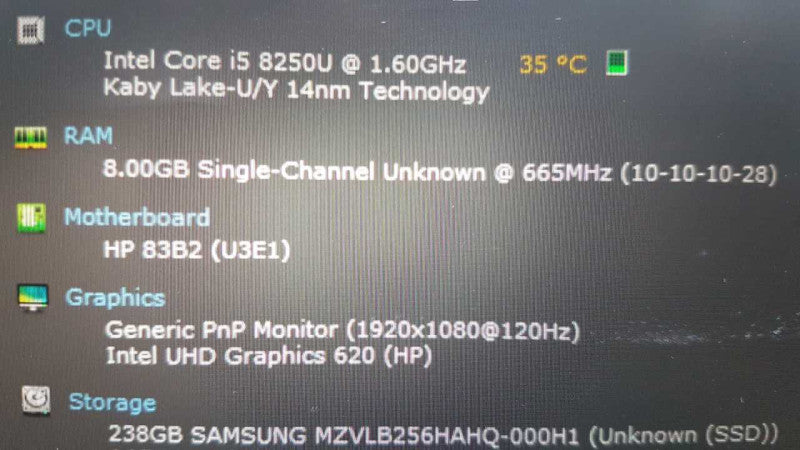 HP HSN-I13C-4 EliteBook I5-8250U @ 1.60ghz / 8gb ram / 238gb ssd / 14\\" #