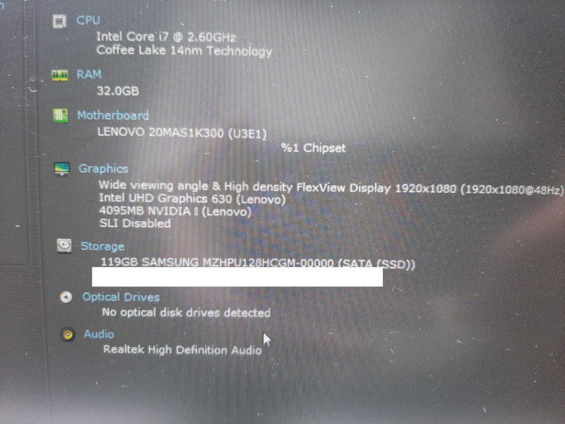 LENOVO ThinkPad P52 i7-8850H CPU @ 2.60GHz 32GB RAM NIVIDIA Quadro P2000 +