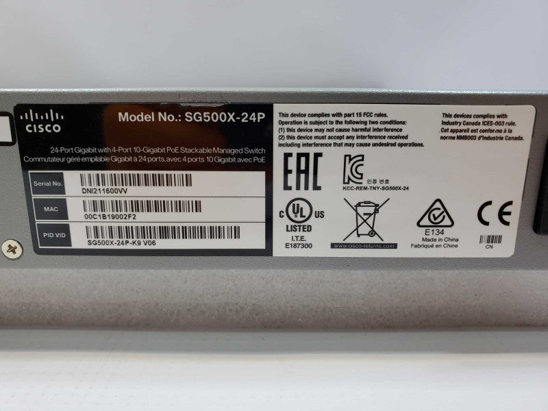 Cisco SG500X-24P-K9 24-Port 10/100/1000 PoE+ with 10GbE SFP+ (
