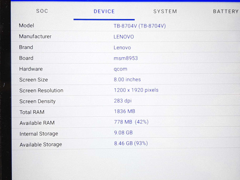 Lenovo TB-8704V 8\\" Tablet Snapdragon 625 @ 2.02GHz 2GB RAM 16 GB Flash +