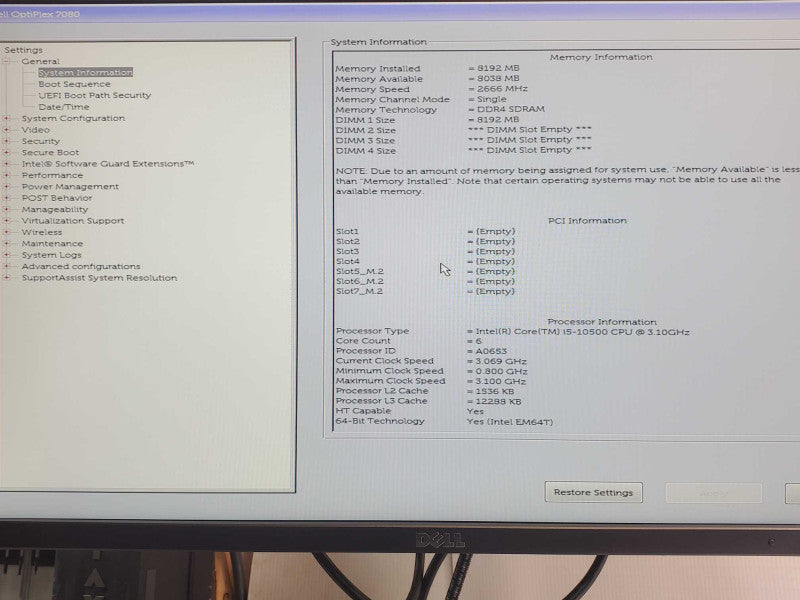 Dell Optiplex 7080, Core I5-10500 3.1GHz, 8GB DDR4, 1TB HDD _